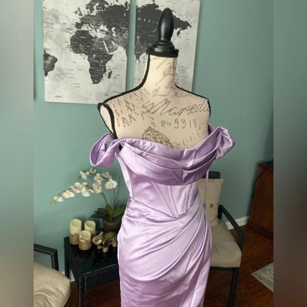 light purple corset dress Mermaid Satin Gown This elegant lilac prom dress features a flattering A Sequin Corset Party Dress in